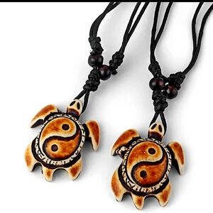 Yak Bone Carved Sea Turtle Hawaiian Beach Adjustable Cord Necklace Amulet